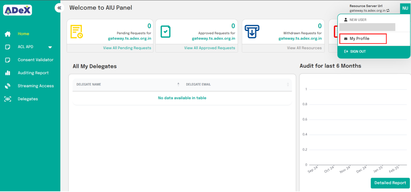 Entering into the My Profile panel